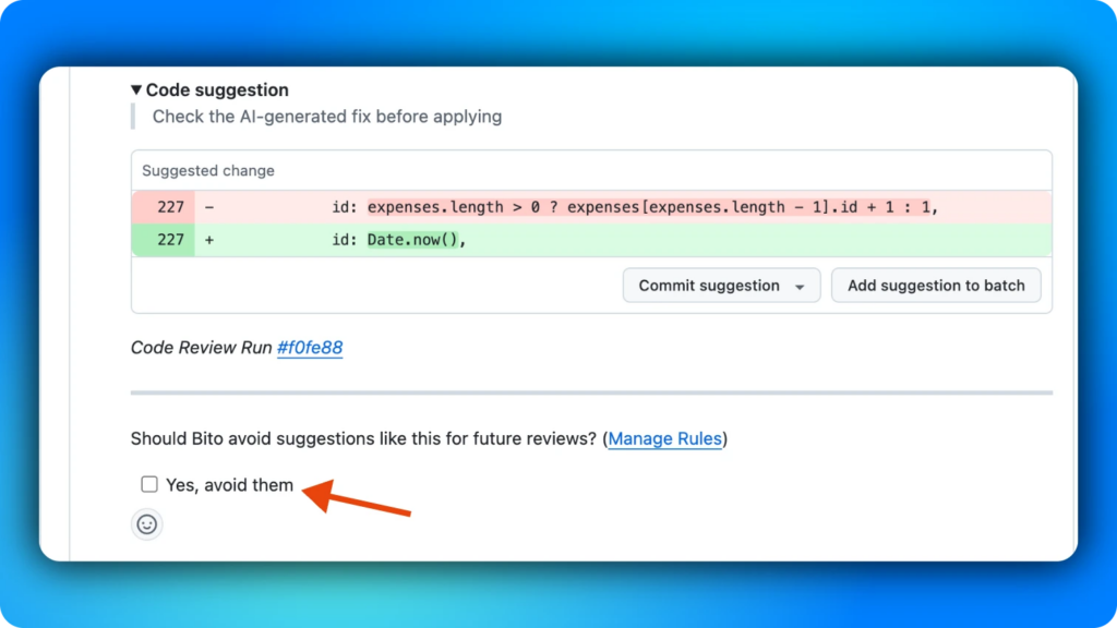 Custom code review rule - Bito