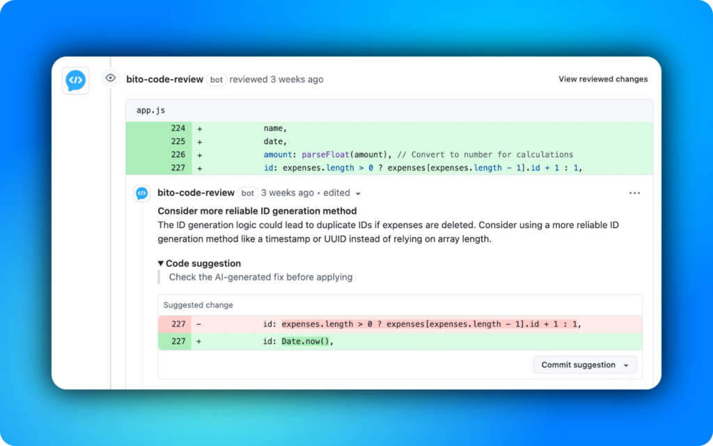 Code review agent chat