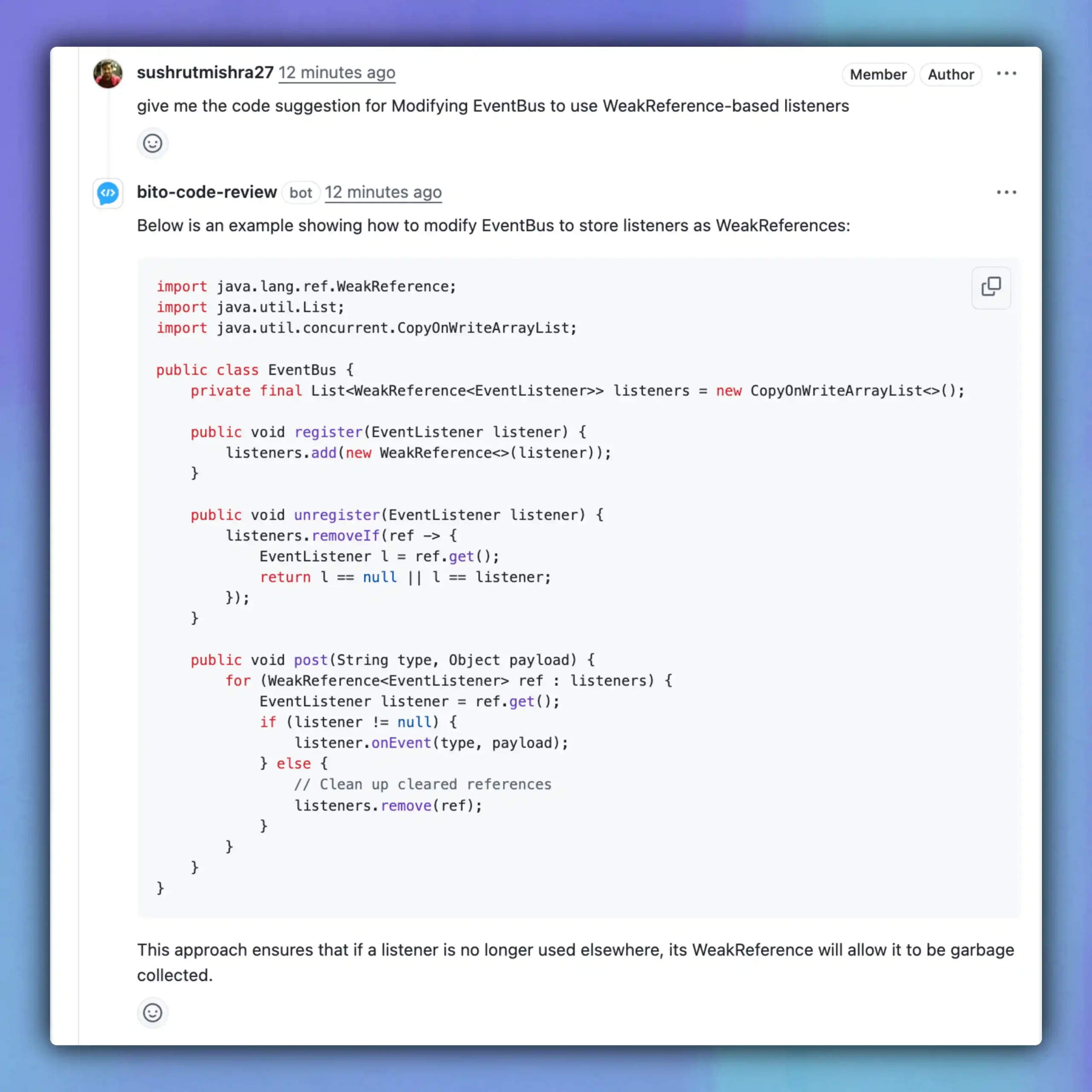 Chatting with Bito's AI Code Review Agent